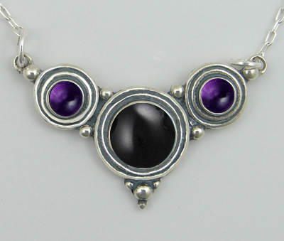 Sterling Silver Gemstone Necklace With Black Onyx